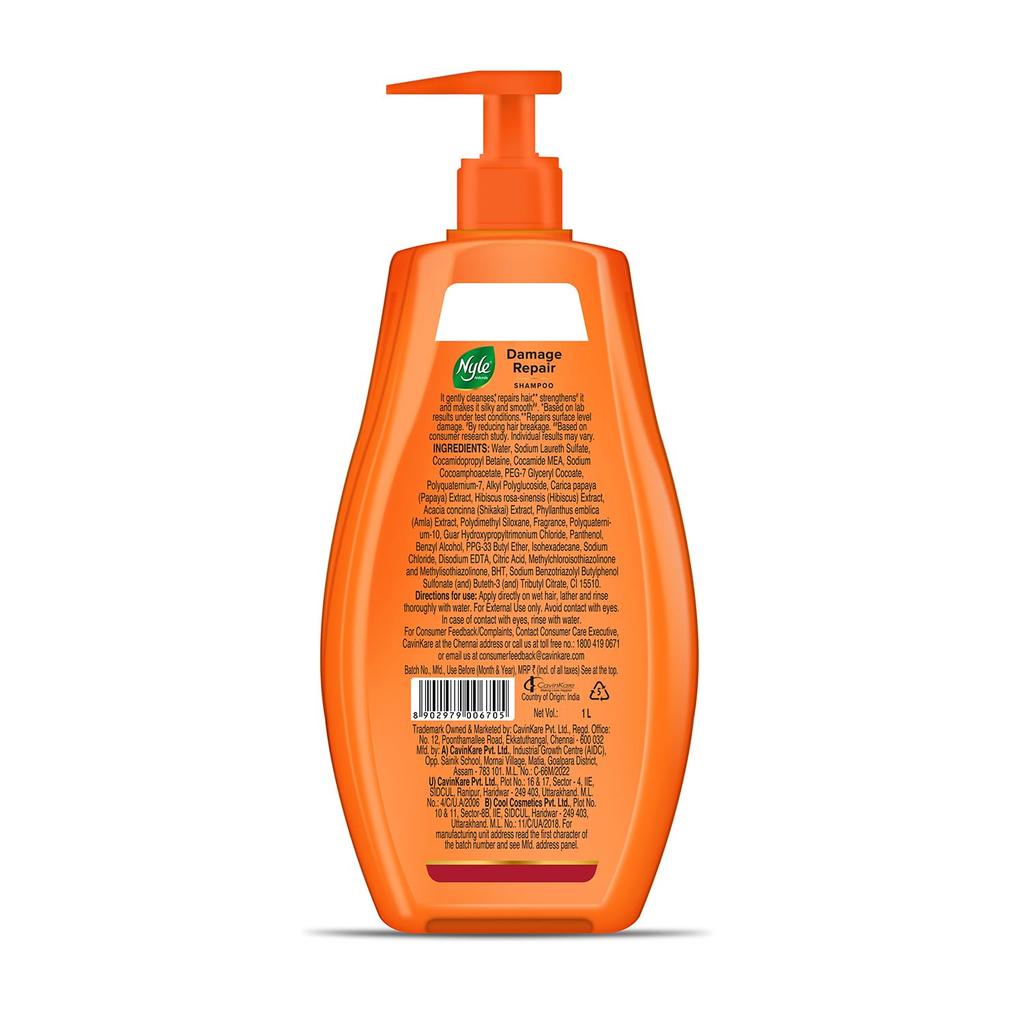 Nyle Naturals Damage Repair Shampoo 1L | Gentle Hair Repair & Hydration For Women And Men