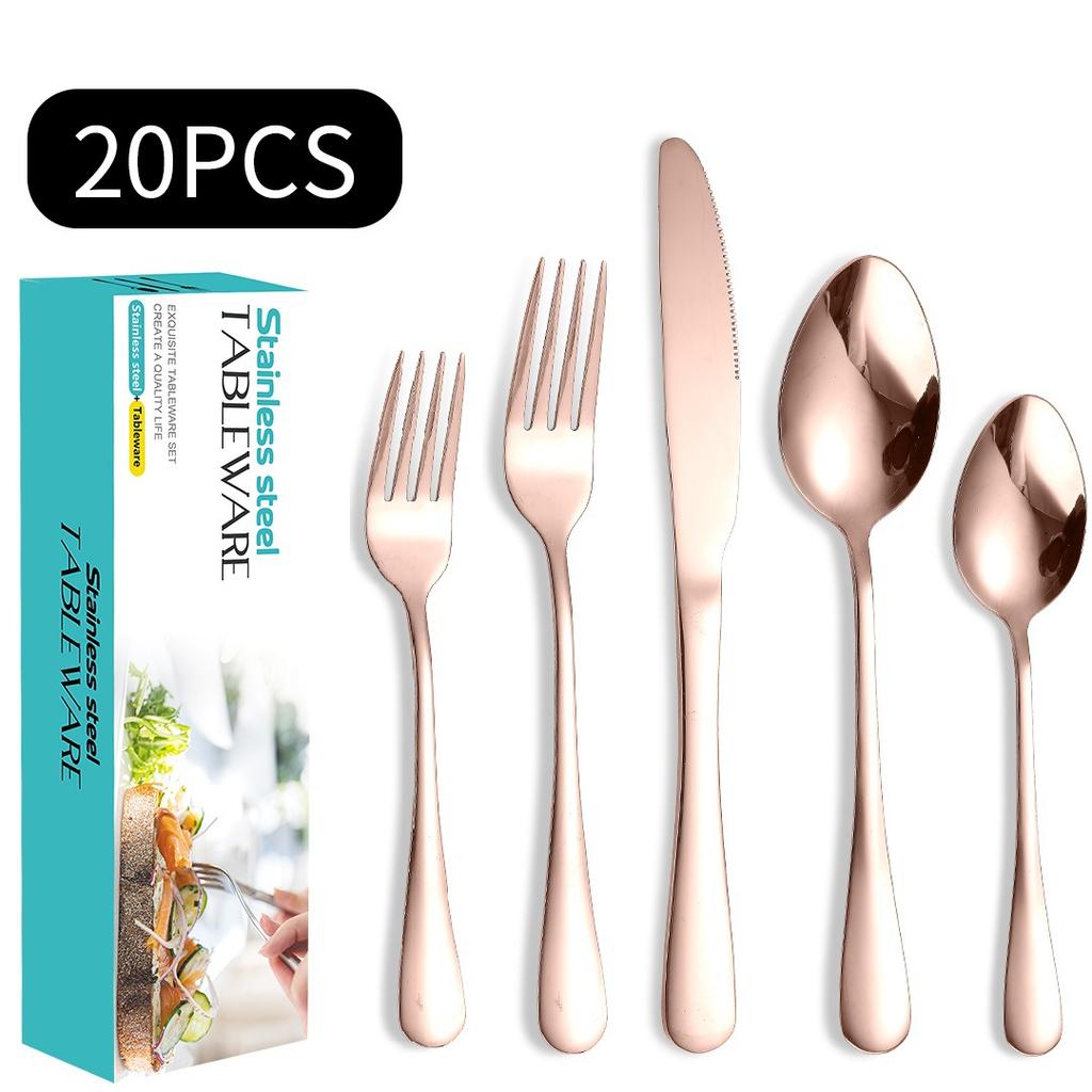 Stainless Steel Tableware Suit Steak Knife, Fork and Spoon Five Main Pieces Stainless Steel Tableware 20 Pieces Suit