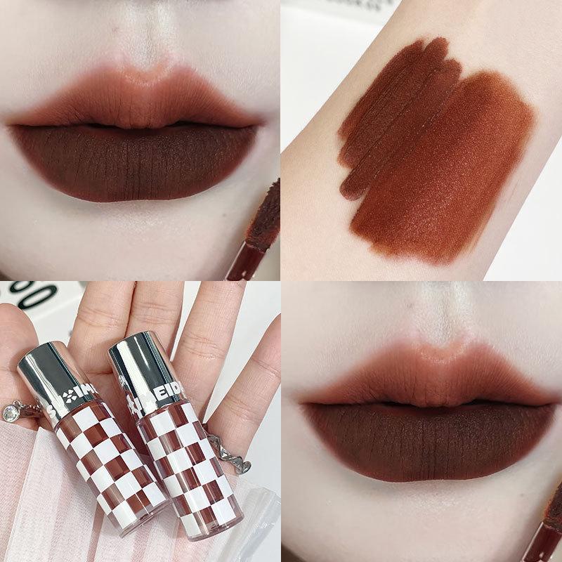 Dark Chic Velvet Lip Glaze - Checkered Matte, Ideal for Parties and Students