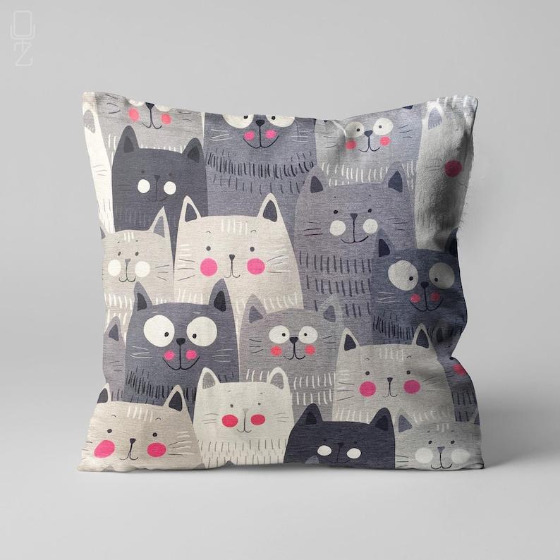 Vikama Grey Cat Cushion Cover Cartoon Cute Print Sofa Pillow Case For Living Room Car Bedroom Pet Lovers Home Decor
