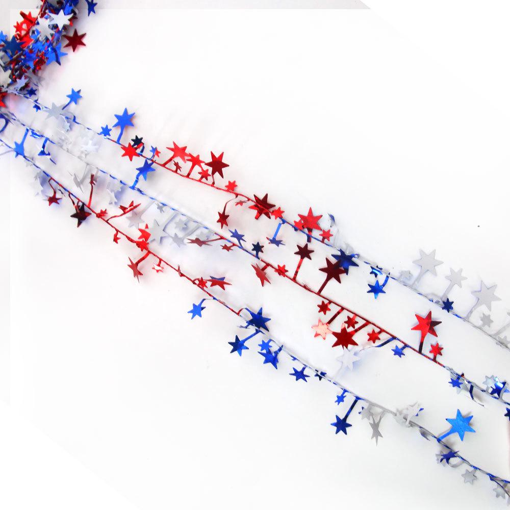 Patriotic Red, White, & Blue Star Wreath with Colorful Vine and Pull Flowers