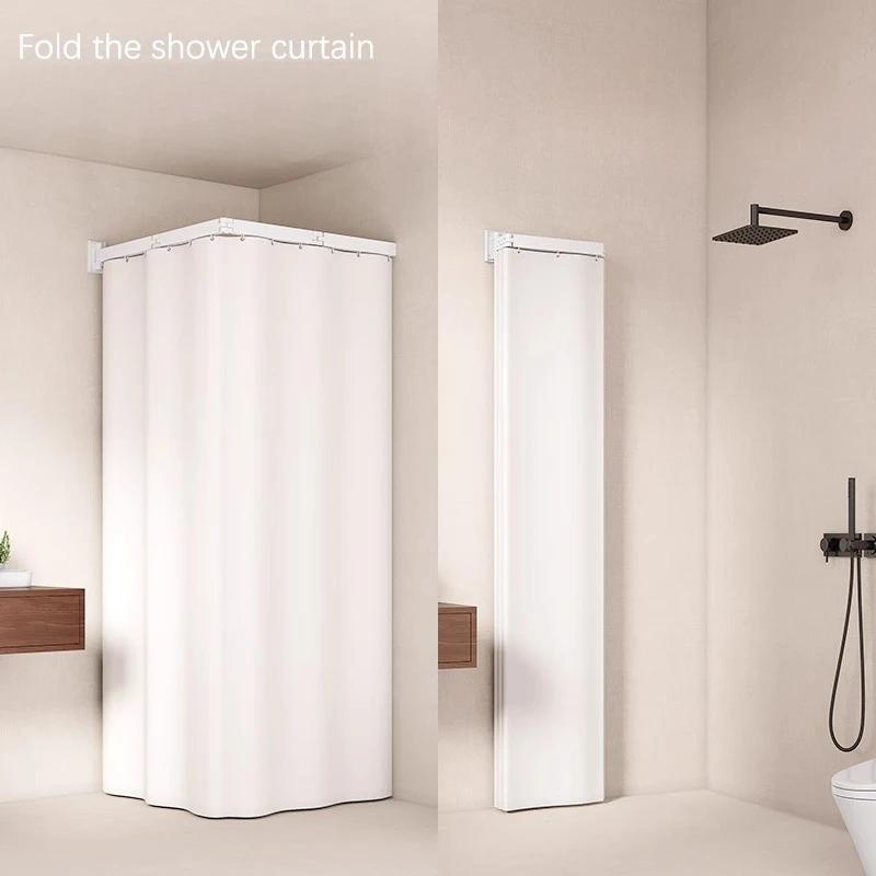 L Shape Folding Shower Curtain Suction Cup No Drilling Bathroom Dry And Wet Separation Waterproof Toilet Corner Shower Partition
