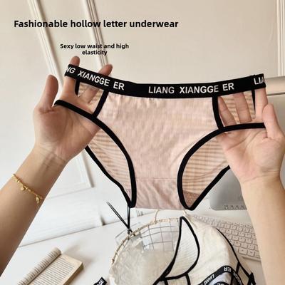 Moda Feminina Primavera e Verão Tendência Letras Cintura Vazada Algodão Puro Virilha Seda Gelada Cintura Triângulo Calcinhas