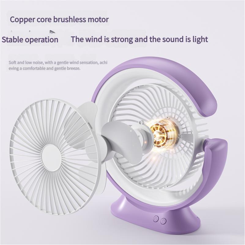 New Design Hot Selling 2 in 1 Multifunctional Moon Shape Portable Adjustable Rechargeable 3 Speed Table Fan with LED Light