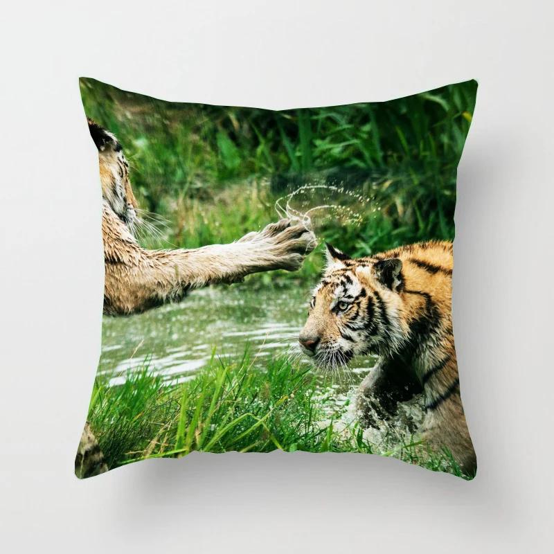 Tiger Series Printing Pattern Decoration Home Pillowcase Square Office  Cushion Cover