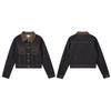 Womens Short Denim Jacket With Leopard Collar Rivet Pockets Streetwear Chic Oversized Fit