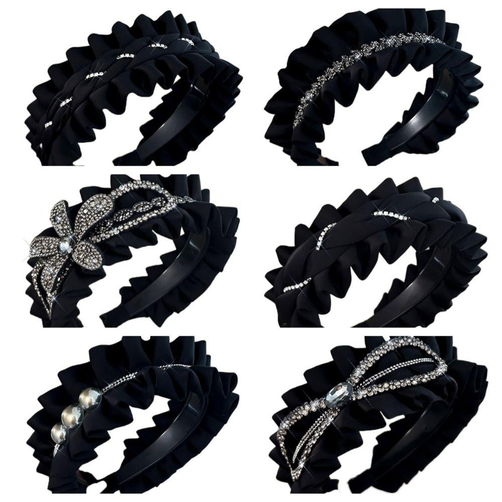 Rhinestone Black Hairband Cloth Wrinkle Headband Luxury Women Hair Hoop  Daily