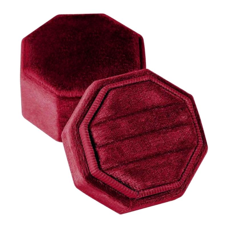 Velvets Wedding Rings Box Octagonal Storage Box Triple Rings Showcase Box Dustproof Engagement Rings Holder for Daily