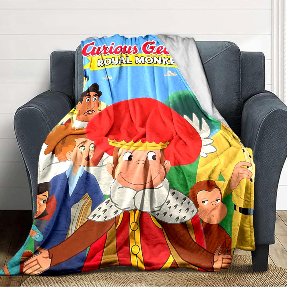 1pc Curious George (3) Blanket, Gift, for Men and Women, Soft Blanket, Good for Sofa Bed Couch Travel, Lightweight Flannel Blanket