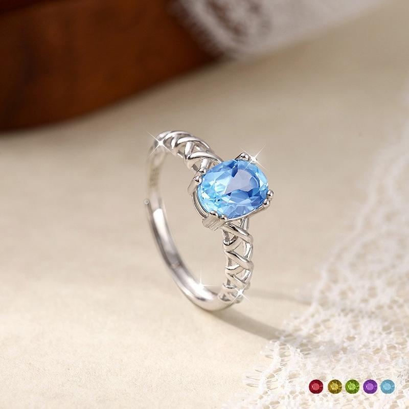 Natural Topaz Ring S925 Silver Inlaid Simple Daily Versatile Women's Colorful Treasure Large Particle Hand Jewelry Gift