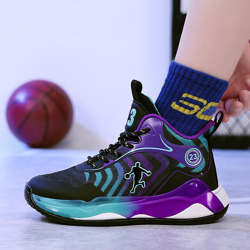 Children's basketball shoes 2025 autumn rotating button boys sports shoes medium and older children's actual basketball shoes entity