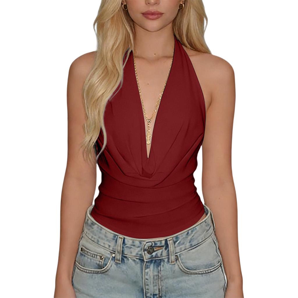 Women's Fashionable And Sexy Deep V Backless Neckband Top