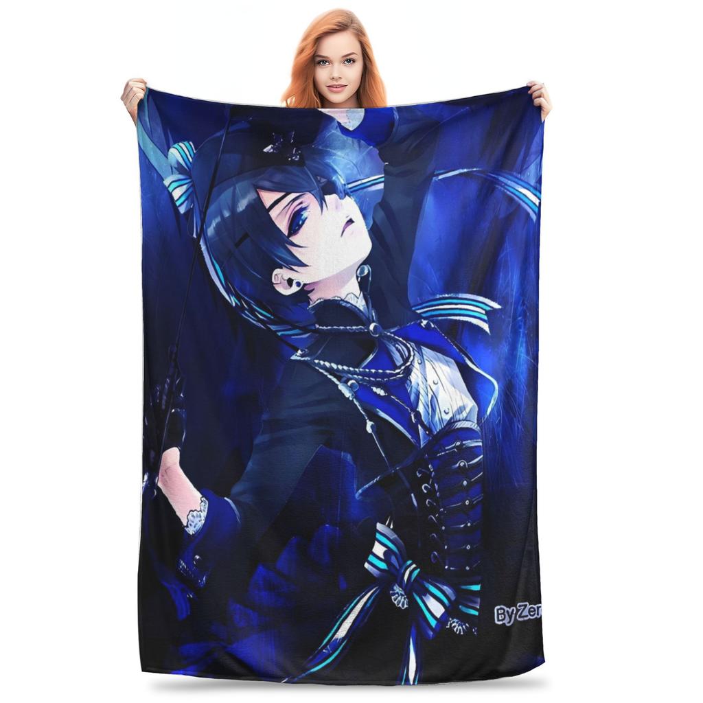 Super Warm BlanketGirls Boys Camping Cartoon Black Butler Throw Blanket Flannel Bedspread For Home Decor Sofa Bed Cover