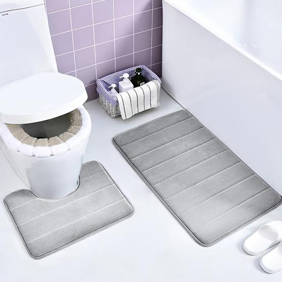 4 stk./Sæt Svamp Badeværelsesmåtte Vandabsorberende Bademåtte Skridsikker Maskinvaskbar Gulvmåtte til Badekar Brusekabine Toilet