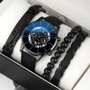 NW1443 Herren Schöne Passform Gürtel Kalender Hohl Quarz Uhr Plus 3 Armbänder