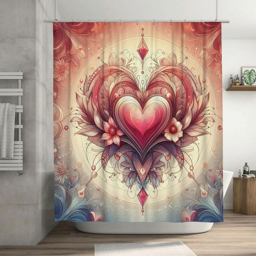 Romantic Heart And Floral Art Shower Curtain For Bathroom Decoration