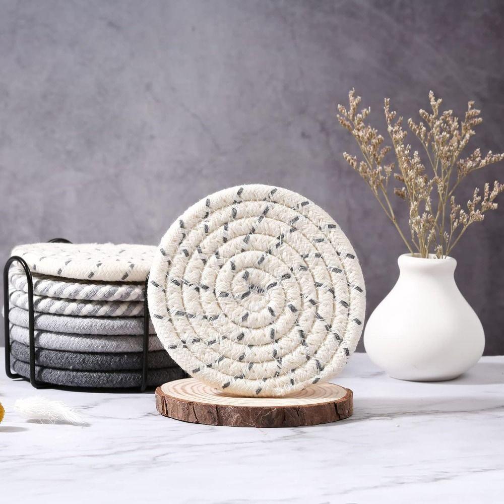 8/10 Pcs Braided Woven Trivet Placemats Cotton Rope Dinner Plate Mat Set Natural Hot Pads  Cottage
