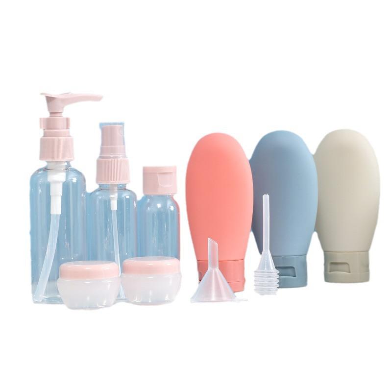 Portable Travel Cosmetic Bottling Set: Spray Bottle, Shower Gel, Lotion, Cream, and Perfume Containers.