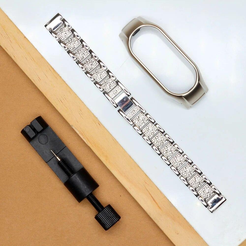 

Mi Band 8 браслет металлический тонкий нарядный ремешок для Xiaomi Mi Band 8 браслет блестящий для женщин ремешок для часов ремешок из сплава серебристого цвета Mi Band 8 серебряный