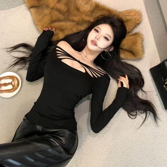 

Женский топ с длинным рукавом в стиле Spicy Girl: Сексуальная термофутболка на зиму 2025 L чёрный