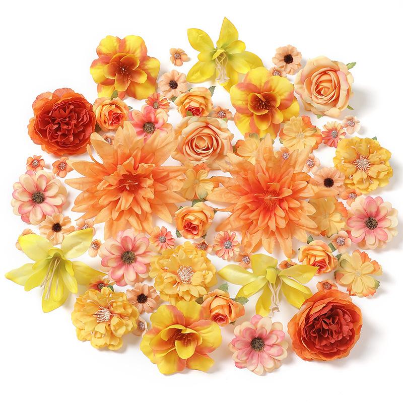 Orange Artificial Rose Flowers Silk Fake Flowers for Home Decor Wedding Decoration Halloween Thanksgiving DIY Wreath Accessories