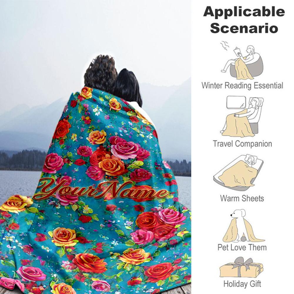 Rose Customize Your Name Blanket Throw Personalized Blanket Soft Warm Cozy Perfect for Living Room Seaside Home Decor Bed Four Seasons Multipurpose
