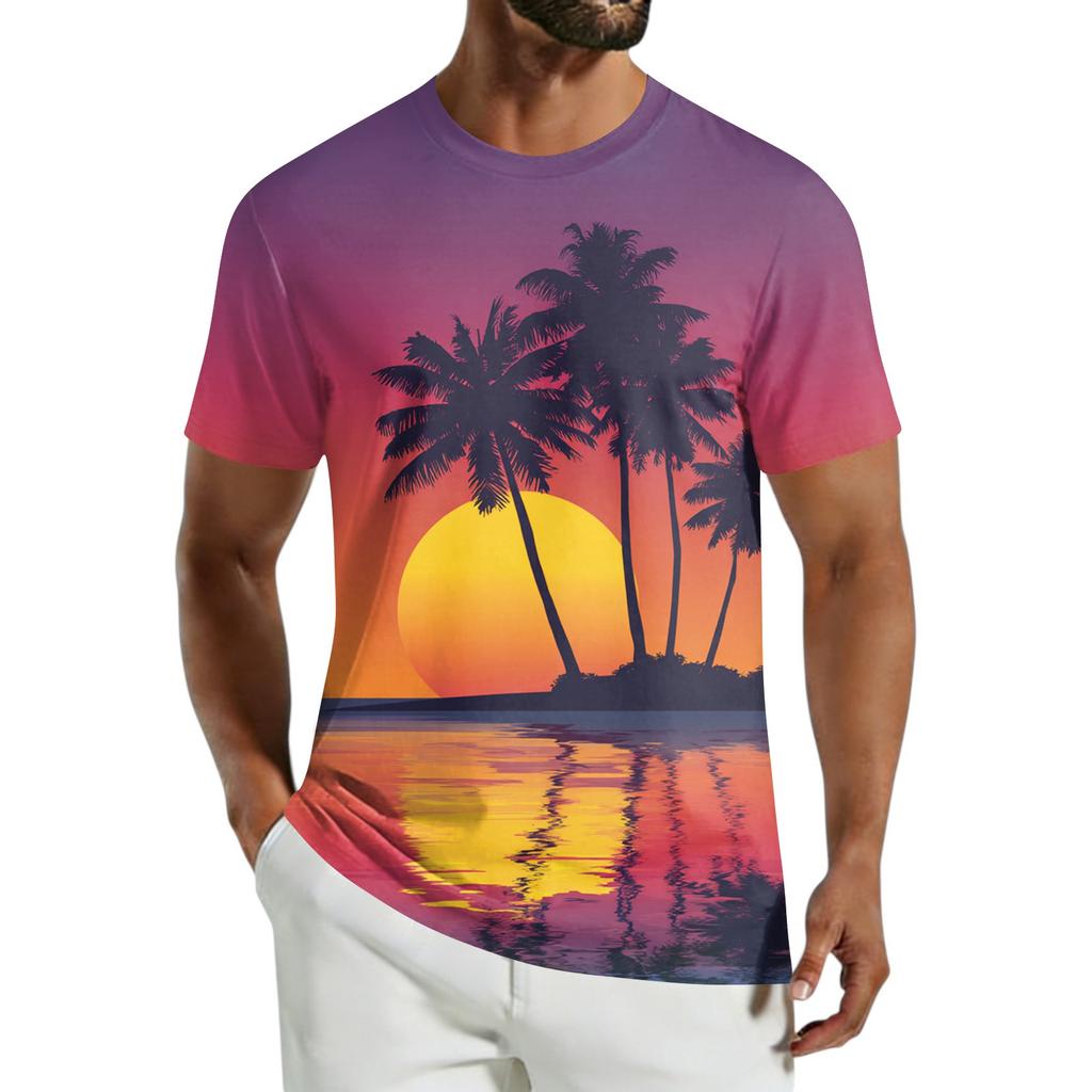 Men's Casual Hawaiian Print Short-Sleeve T-Shirt