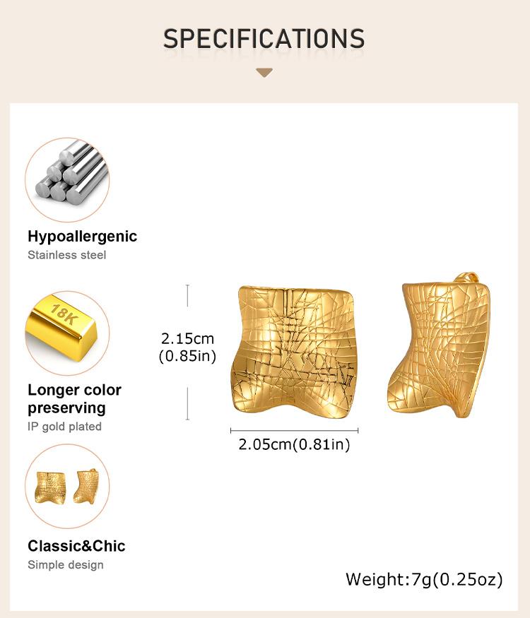 Geometry Texture Earring for Women Studs, Exaggerated Square Gold Color Earring, Statement Jewelry Wholesale