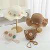 2025 Children's Summer Straw Hat & Crossbody Bag Set: Girls' Fashion, Parent-Child Fisherman Style, Wide Brim Sun Hat.