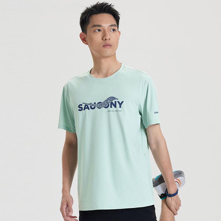 Saucony Letter Logo Pattern Printed Sports Short Sleeve T-Shirt Men T-Shirts Matcha-Green SC2239071-2