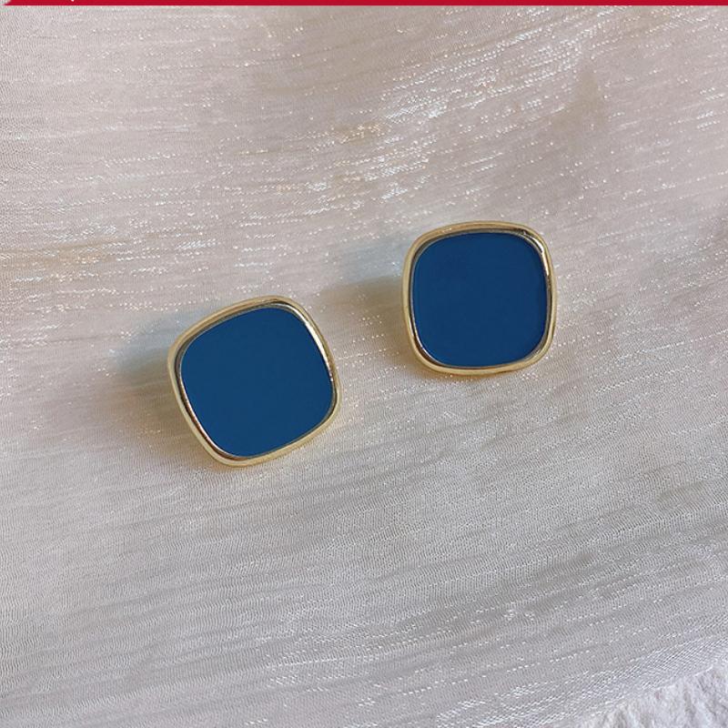 Минималистичные квадратные серьги-гвоздики с синей эмалью для женщин ...