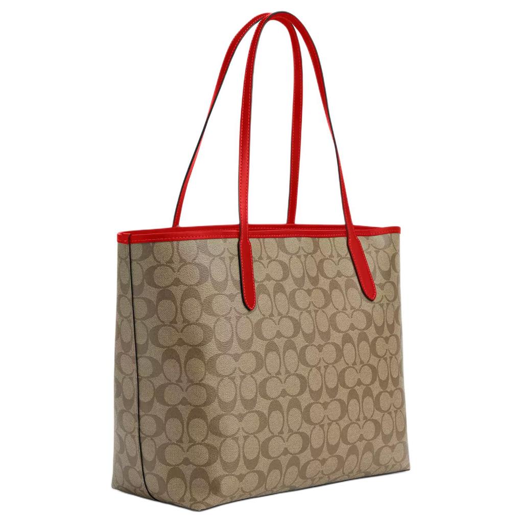Coach City 33 Vintage Monogram Print Magnetic Closure Tote Bag Women tote bags Khaki Miami-Red 5696-SVUC3