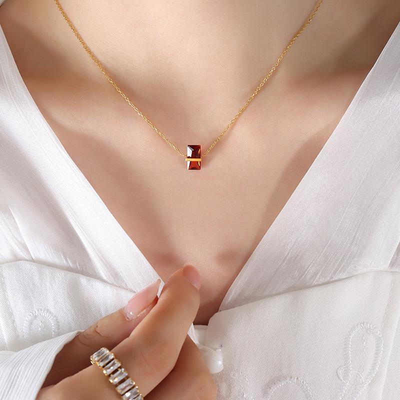 Personalized 12-Color Rhombus Crystal Pendant Necklace: Trendy, Versatile & Fashionable Niche Design Jewelry