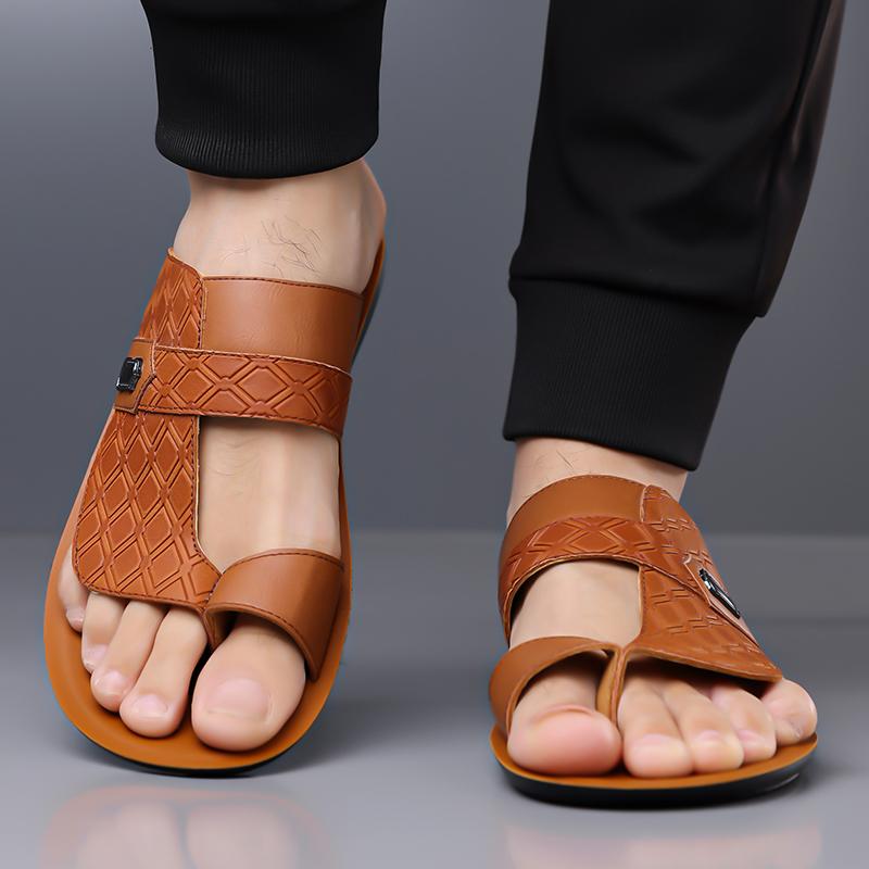 TUINANLE Men’s Minimalist and Stylish Summer Casual Flat Sandals – Slip-on Genuine Leather Sandals Suitable for Indoor and Outdoor Use