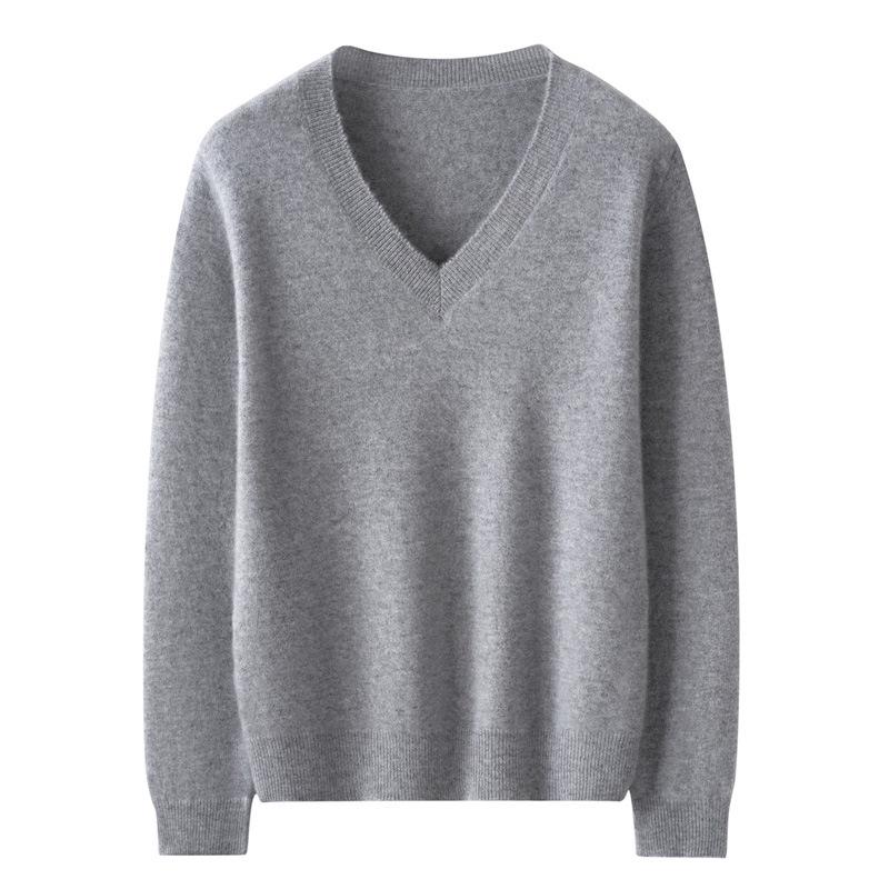2025 Autumn/Winter Women's Cashmere V-Neck Sweater - Seven-Gauge, Long Sleeve, Loose Fit, Casual Base Layer