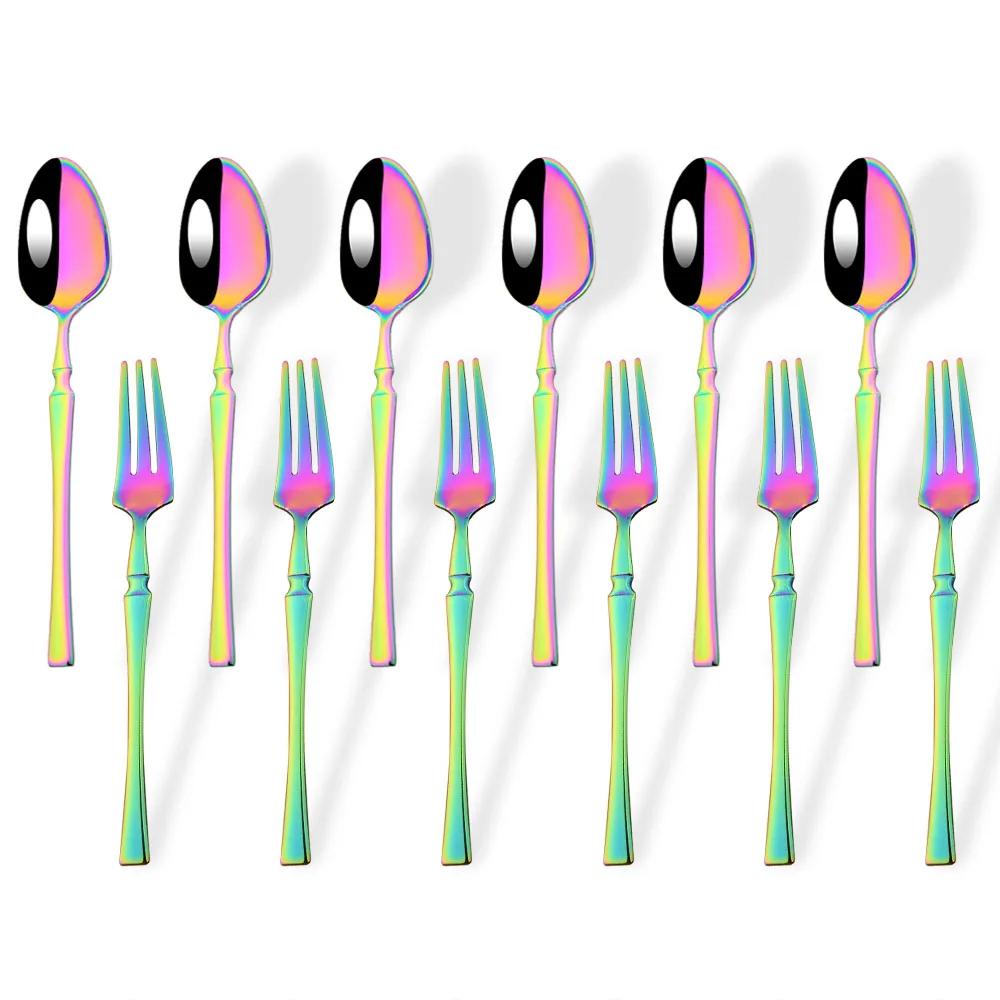12Pc Mini Fork Spoon Tableware Set For Fruit Cake Snack Stainless Steel Tea Fruit Fork Spoon Set Silver Salad Fork Flatware
