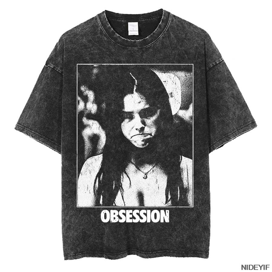 Obsession Movie Hooror Oversized T Shirt 100 Cotton Vintage Washed Tshirt for Men Women Hiphop Streetwear OBS3