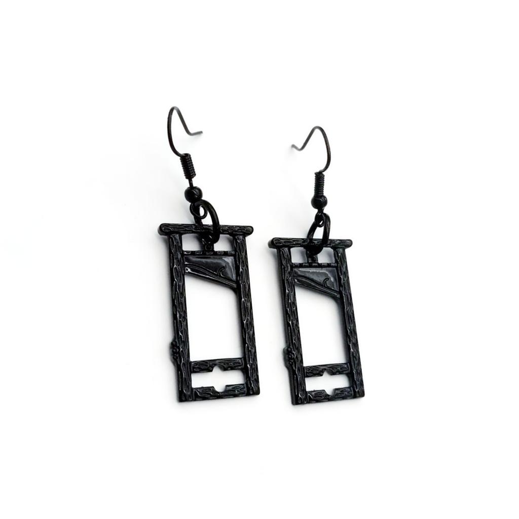 Gothic Black Geometric Hollowed-out Rectangle Guillotine Pendant Dangle Earrings for Women Men Halloween Party Jewelry Gifts