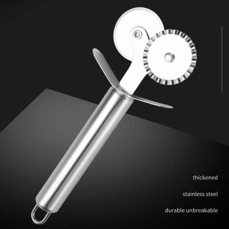 Cortador de Pizza de acero inoxidable con 4 patrones, cuchillo para Pizza de doble rodillo, cortador de masa, prensador de masa, utensilios de cocina para hornear