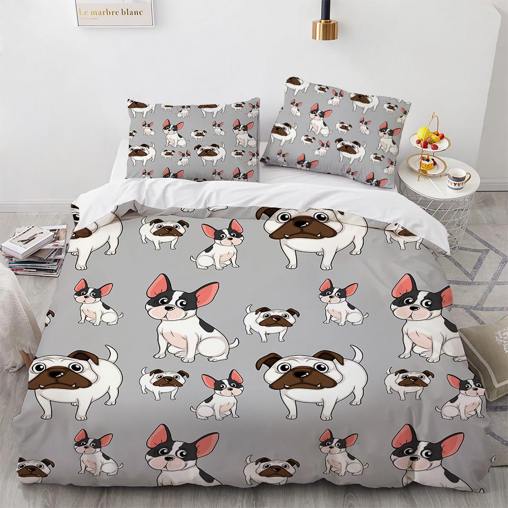 French Bulldog Bedding Set Children Boys Girls Duvet Cover Cartoon Puppy 3pcs Single Double Twin Full King Size Duvet Cover Set