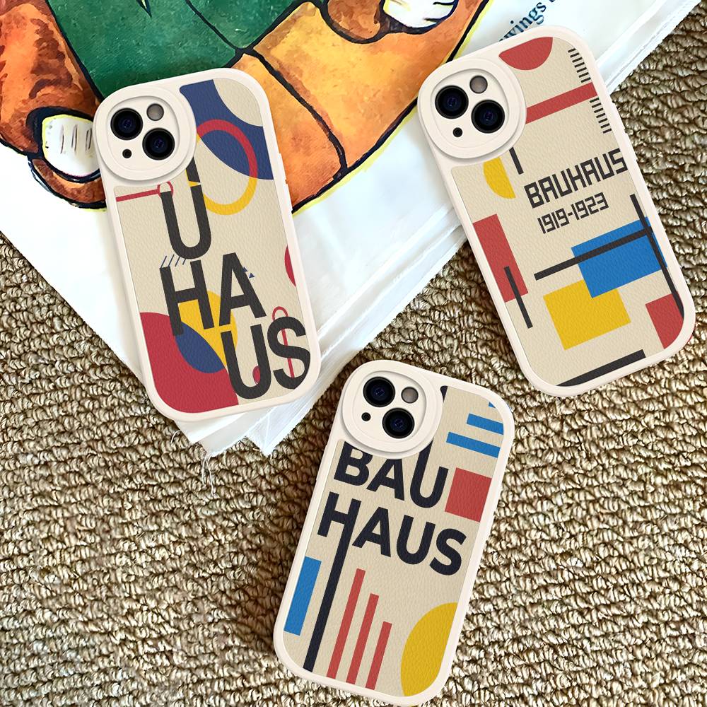 B-Bauhaus Fashion Retro Art Leather Phone Case For IPhone 16 16e 15 14 13 12 11 Pro Max Plus Mini Cover