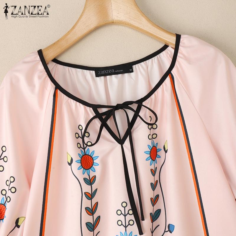 ZANZEA Blusa Feminina Casual de Gola Redonda Solta Manga 3/4 Estampada