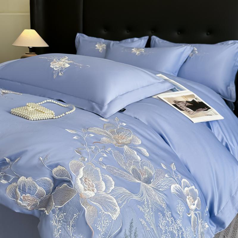 Elegant Long-Staple Cotton 4-Piece Bedding Set: Pure Cotton Fitted Sheet, Embroidered Duvet Cover, Luxury Feel