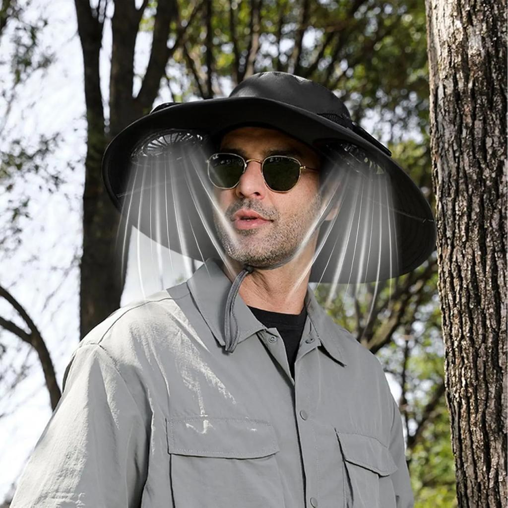 Quick Dry Bucket Hat with Solar Powered Fan USB Charging Sun Hat for Men Outdoor Hiking Camping Fishing Cooling Wear