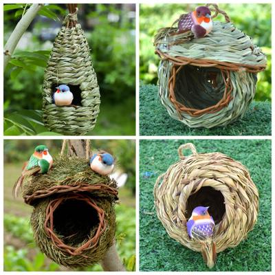 Reed weben Vogelhaus Vogel Gras Nest Unterschlupf Vogel Versteck Außerhalb Hängen Papageien Nest Häuser(Requisitenvogel nicht enthalten)