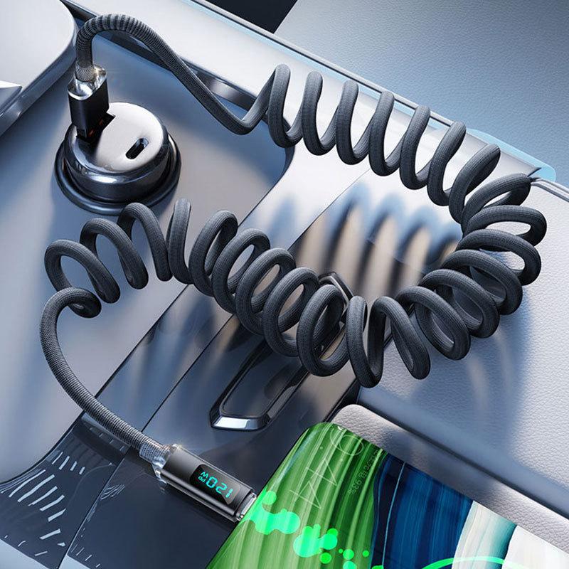 120W Car Spring Type C Cable For iPhone Huawei Xiaomi Samsung PD Fast Charging For Macbook iPad USB Type C To Type C Cable