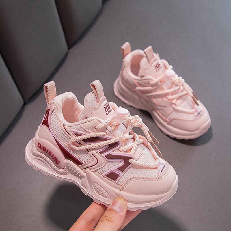 

Обувь для папы для девочек. Новые осенние сетчатые детские кроссовки с мягкой подошвой. 26 розовый