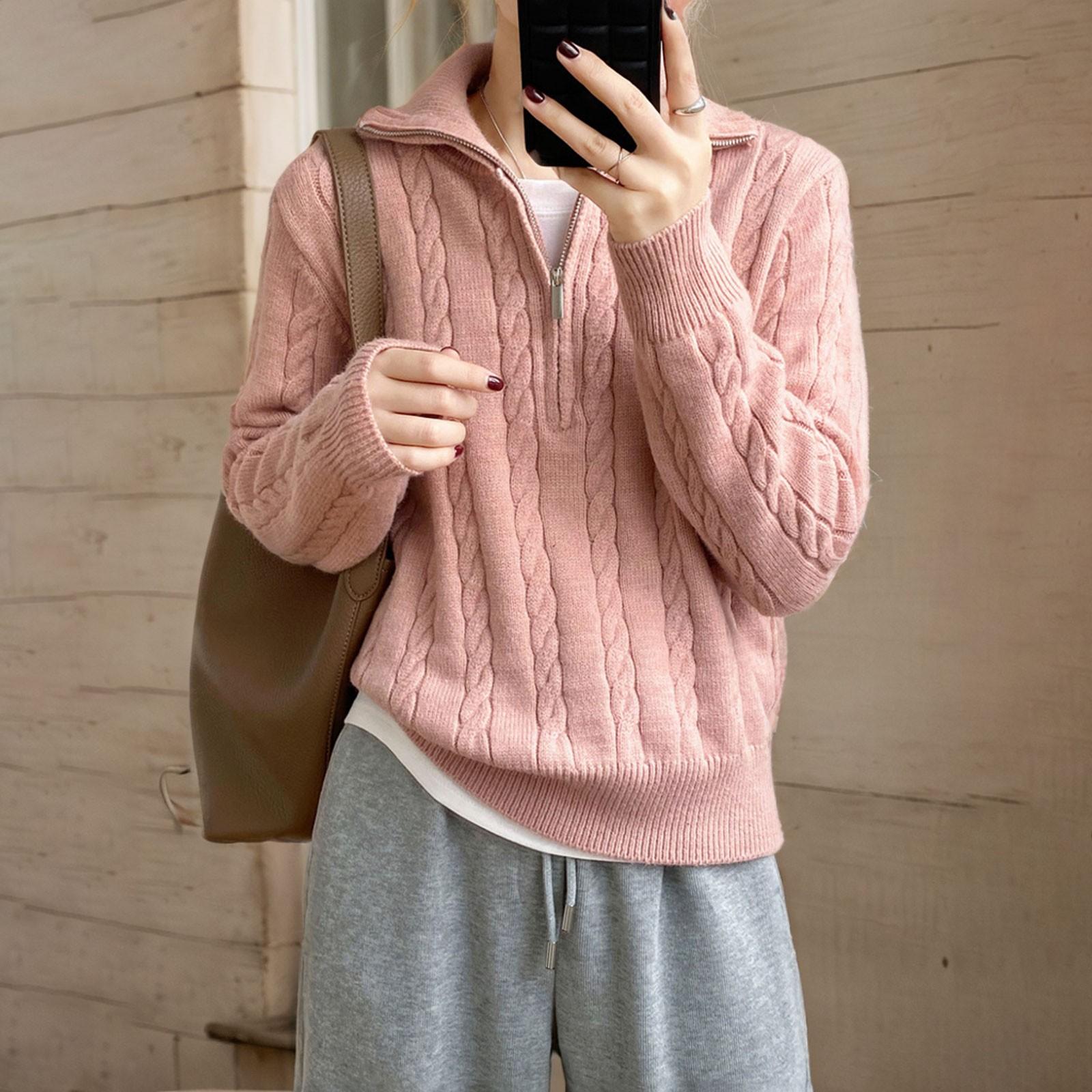 Дизайн лацкана Молния Вязаный свитер Женские топы Осень и зима Новые Длинные рукава One Size