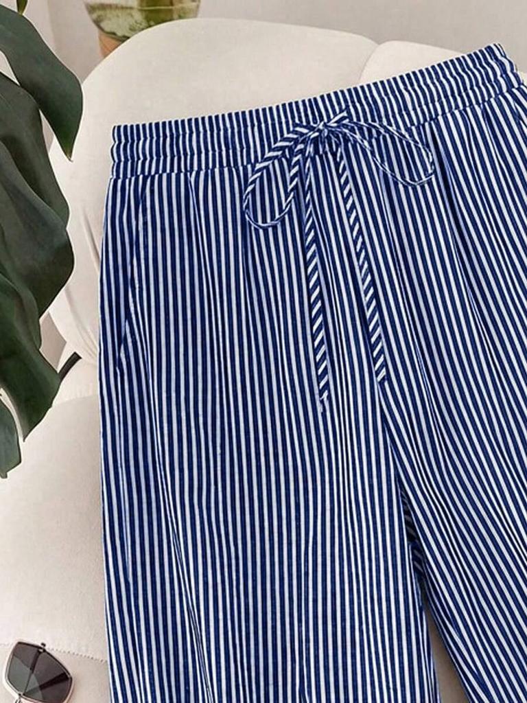 2026 Spring/Summer Plus Size Striped Beach Pants for Women - European & American Style