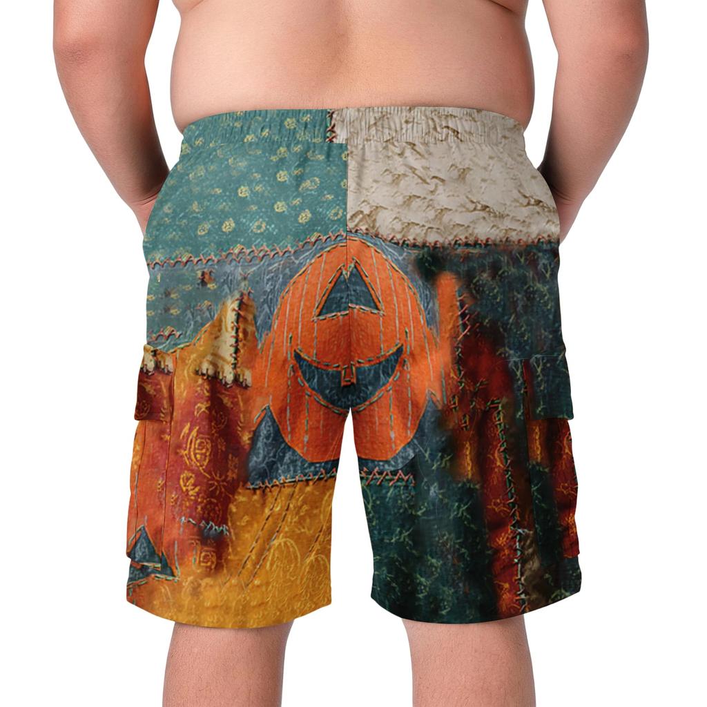 Men's Plus Size Halloween Print Cargo Shorts Multi Pocket Lightweight Casual Shorts with Adjustable Drawstring Waist for Comfort and Utility
